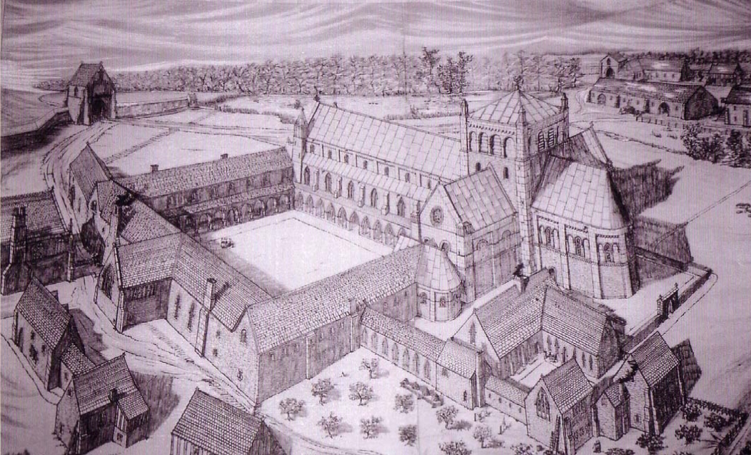 Reconstruction drawing of Garendon Abbey